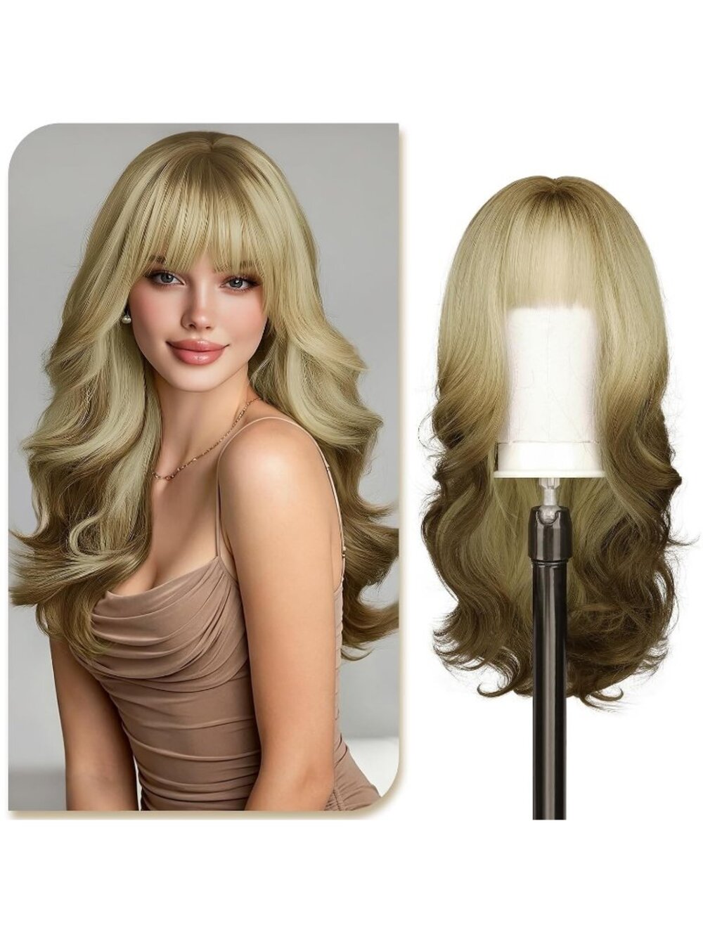 24 Inch Women's Mocha Blonde Ombre Highlights Natural Looking Synthetic Wigs